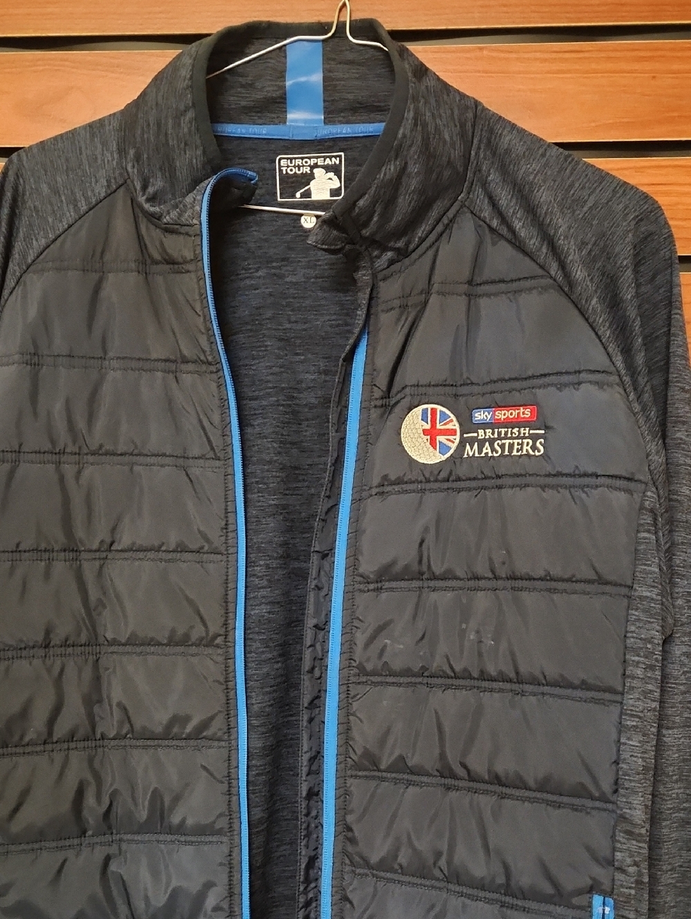 Men's Black Puffer Jacket with Blue Trim